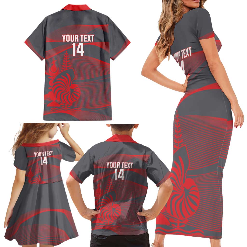 Custom New Caledonia Football Family Matching Short Sleeve Bodycon Dress and Hawaiian Shirt Allez Les Cagous Grey Version LT14 - Polynesian Pride