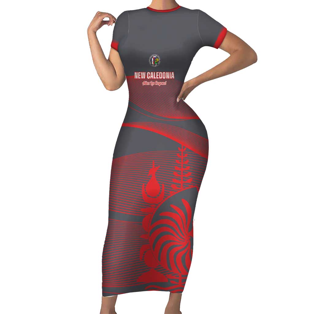 Custom New Caledonia Football Family Matching Short Sleeve Bodycon Dress and Hawaiian Shirt Allez Les Cagous Grey Version LT14 Mom's Dress Grey - Polynesian Pride
