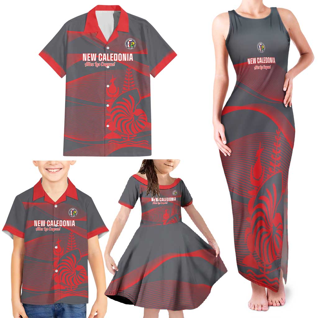 Custom New Caledonia Football Family Matching Tank Maxi Dress and Hawaiian Shirt Allez Les Cagous Grey Version LT14 - Polynesian Pride