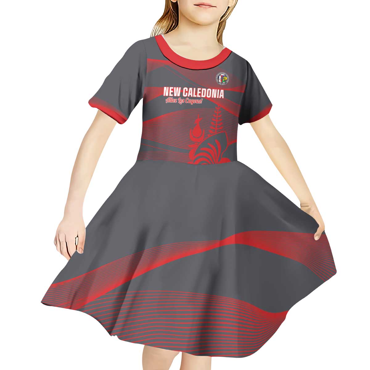 Custom New Caledonia Football Kid Short Sleeve Dress Allez Les Cagous Grey Version - Polynesian Pride