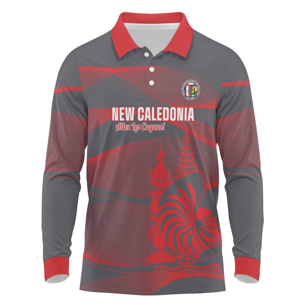 Custom New Caledonia Football Long Sleeve Polo Shirt Allez Les Cagous Grey Version LT14 Grey - Polynesian Pride