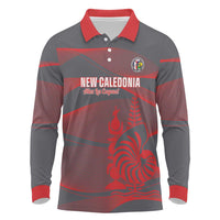 Custom New Caledonia Football Long Sleeve Polo Shirt Allez Les Cagous Grey Version LT14 Grey - Polynesian Pride