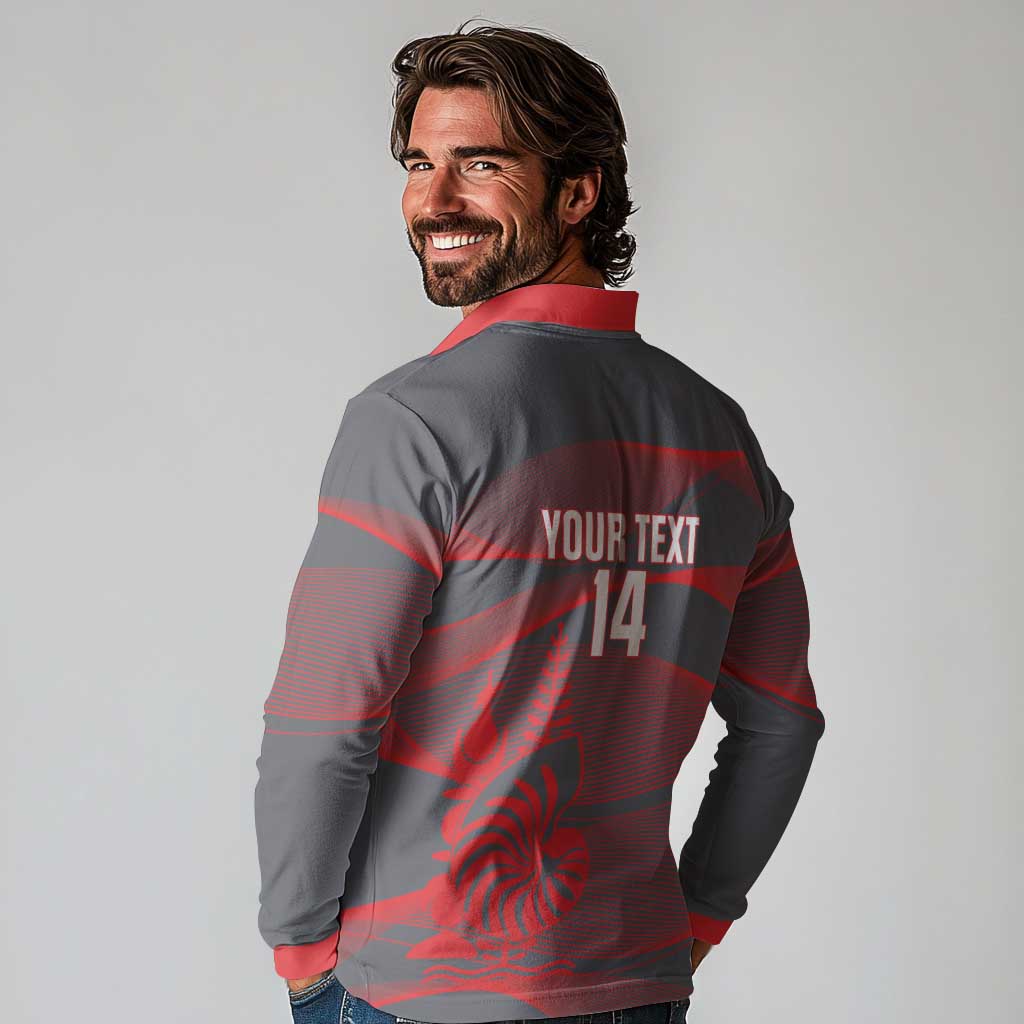 Custom New Caledonia Football Long Sleeve Polo Shirt Allez Les Cagous Grey Version LT14 - Polynesian Pride