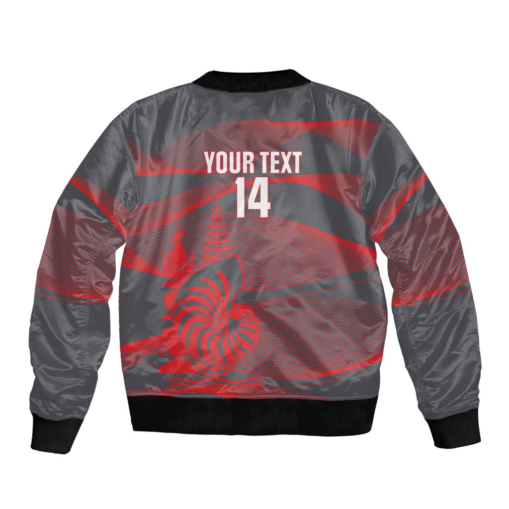 Custom New Caledonia Football Sleeve Zip Bomber Jacket Allez Les Cagous Grey Version - Polynesian Pride
