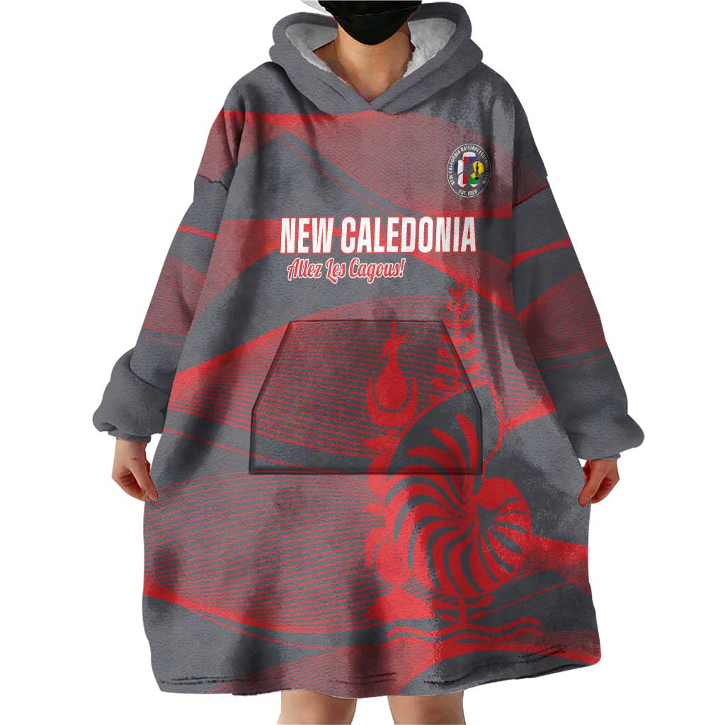 Custom New Caledonia Football Wearable Blanket Hoodie Allez Les Cagous Grey Version LT14 - Polynesian Pride