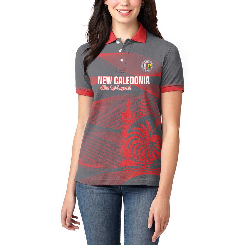 Custom New Caledonia Football Women Polo Shirt Allez Les Cagous Grey Version LT14 - Polynesian Pride