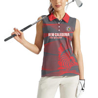 Custom New Caledonia Football Women Sleeveless Polo Shirt Allez Les Cagous Grey Version LT14 - Polynesian Pride