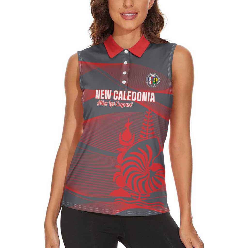 Custom New Caledonia Football Women Sleeveless Polo Shirt Allez Les Cagous Grey Version LT14 - Polynesian Pride