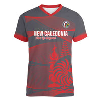 Custom New Caledonia Football Women V-Neck T-Shirt Allez Les Cagous Grey Version LT14 Female Grey - Polynesian Pride