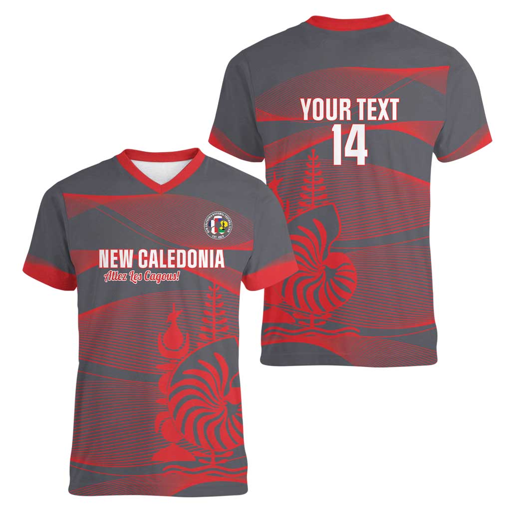 Custom New Caledonia Football Women V-Neck T-Shirt Allez Les Cagous Grey Version LT14 - Polynesian Pride