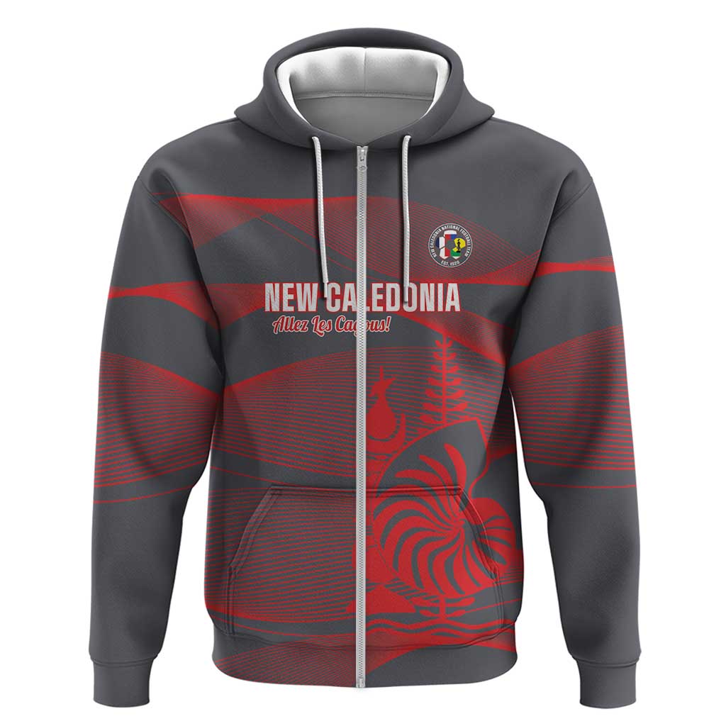 Custom New Caledonia Football Zip Hoodie Allez Les Cagous Grey Version - Polynesian Pride