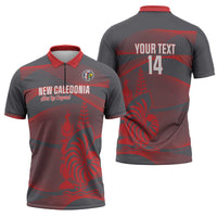 Custom New Caledonia Football Zipper Polo Shirt Allez Les Cagous Grey Version LT14 - Polynesian Pride