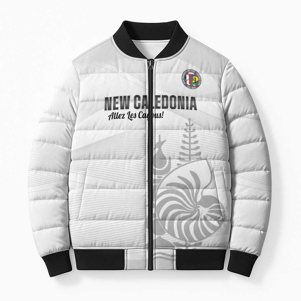 Custom New Caledonia Football Bomber Puffer Jacket Allez Les Cagous White Version LT14 Unisex White - Polynesian Pride