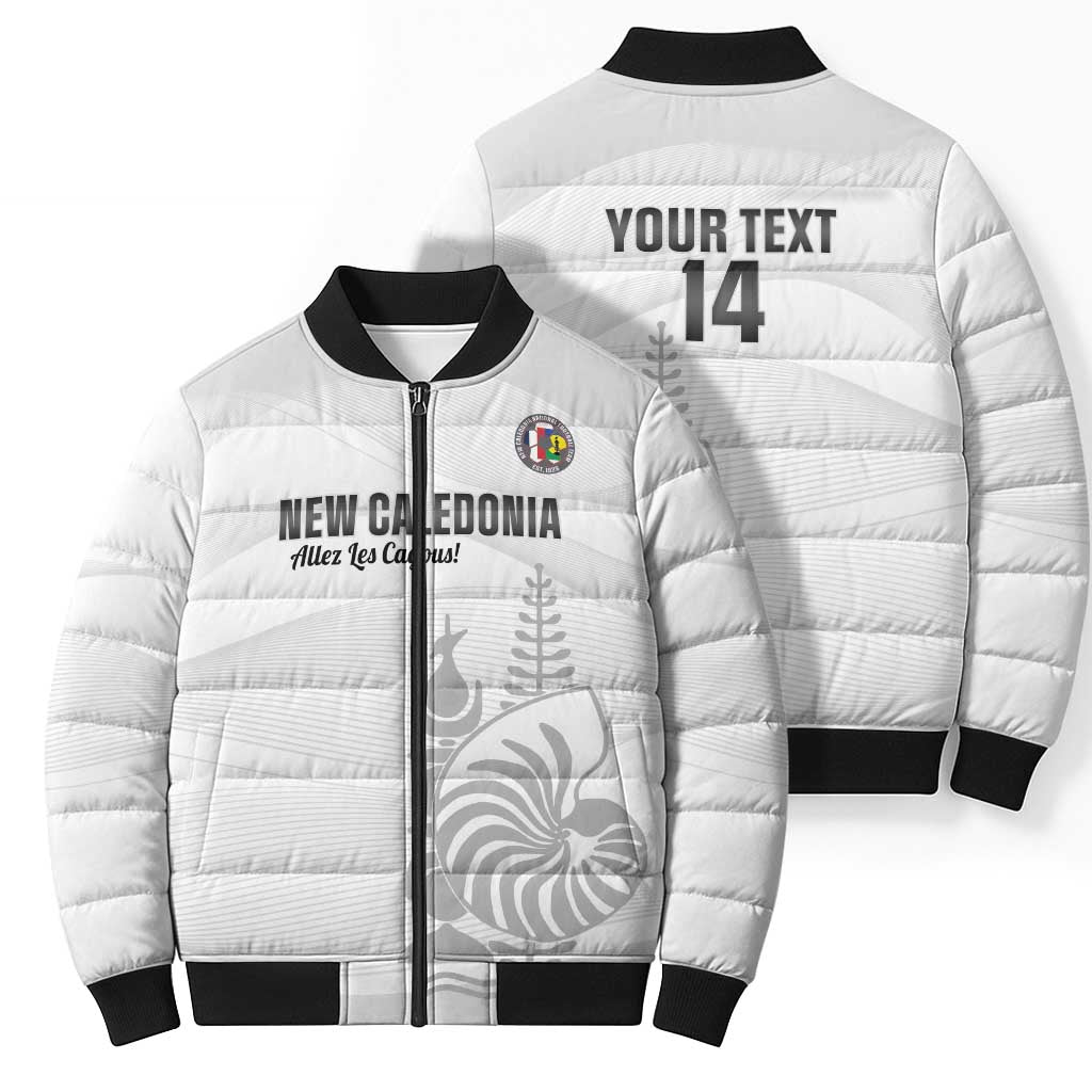 Custom New Caledonia Football Bomber Puffer Jacket Allez Les Cagous White Version LT14 - Polynesian Pride