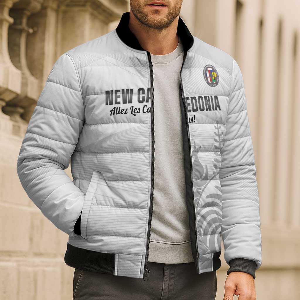 Custom New Caledonia Football Bomber Puffer Jacket Allez Les Cagous White Version LT14 - Polynesian Pride