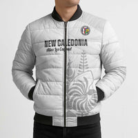 Custom New Caledonia Football Bomber Puffer Jacket Allez Les Cagous White Version LT14 - Polynesian Pride