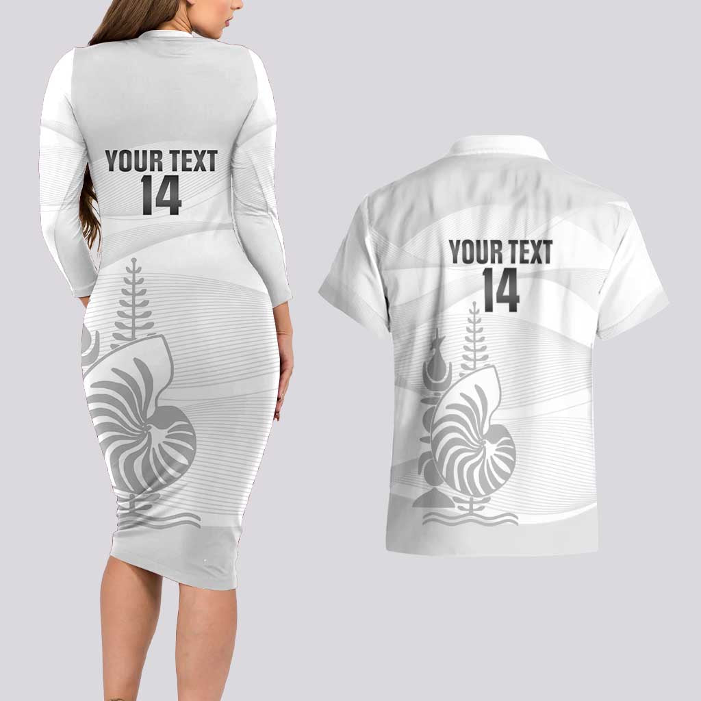 Custom New Caledonia Football Couples Matching Long Sleeve Bodycon Dress and Hawaiian Shirt Allez Les Cagous White Version - Polynesian Pride
