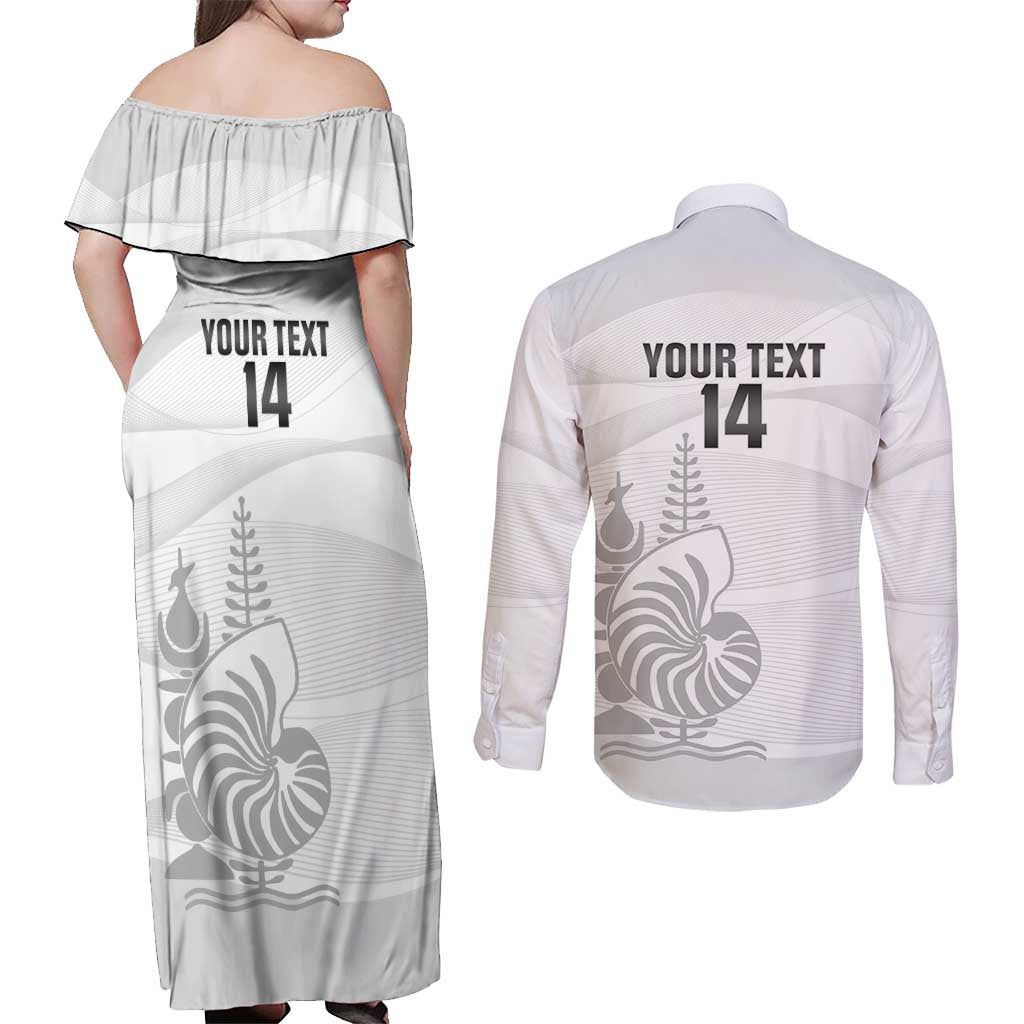 Custom New Caledonia Football Couples Matching Off Shoulder Maxi Dress and Long Sleeve Button Shirt Allez Les Cagous White Version LT14 - Polynesian Pride