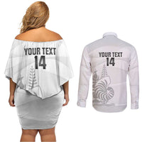 Custom New Caledonia Football Couples Matching Off Shoulder Short Dress and Long Sleeve Button Shirt Allez Les Cagous White Version LT14 - Polynesian Pride