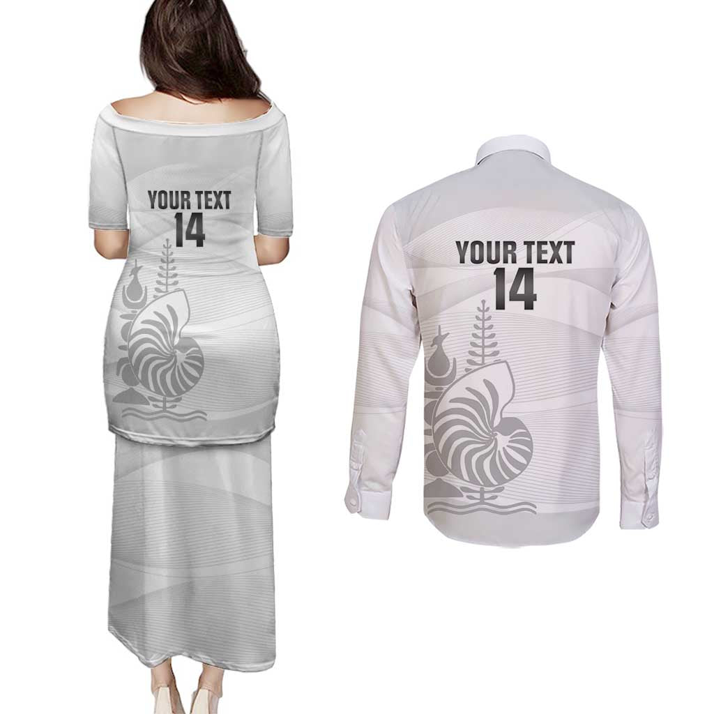 Custom New Caledonia Football Couples Matching Puletasi and Long Sleeve Button Shirt Allez Les Cagous White Version - Polynesian Pride