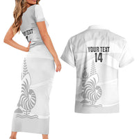 Custom New Caledonia Football Couples Matching Short Sleeve Bodycon Dress and Hawaiian Shirt Allez Les Cagous White Version - Polynesian Pride