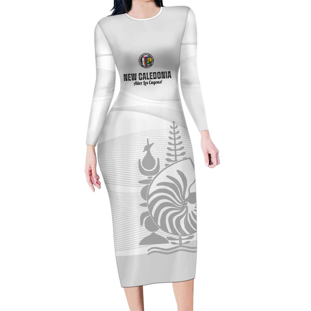Custom New Caledonia Football Family Matching Long Sleeve Bodycon Dress and Hawaiian Shirt Allez Les Cagous White Version LT14 Mom's Dress White - Polynesian Pride