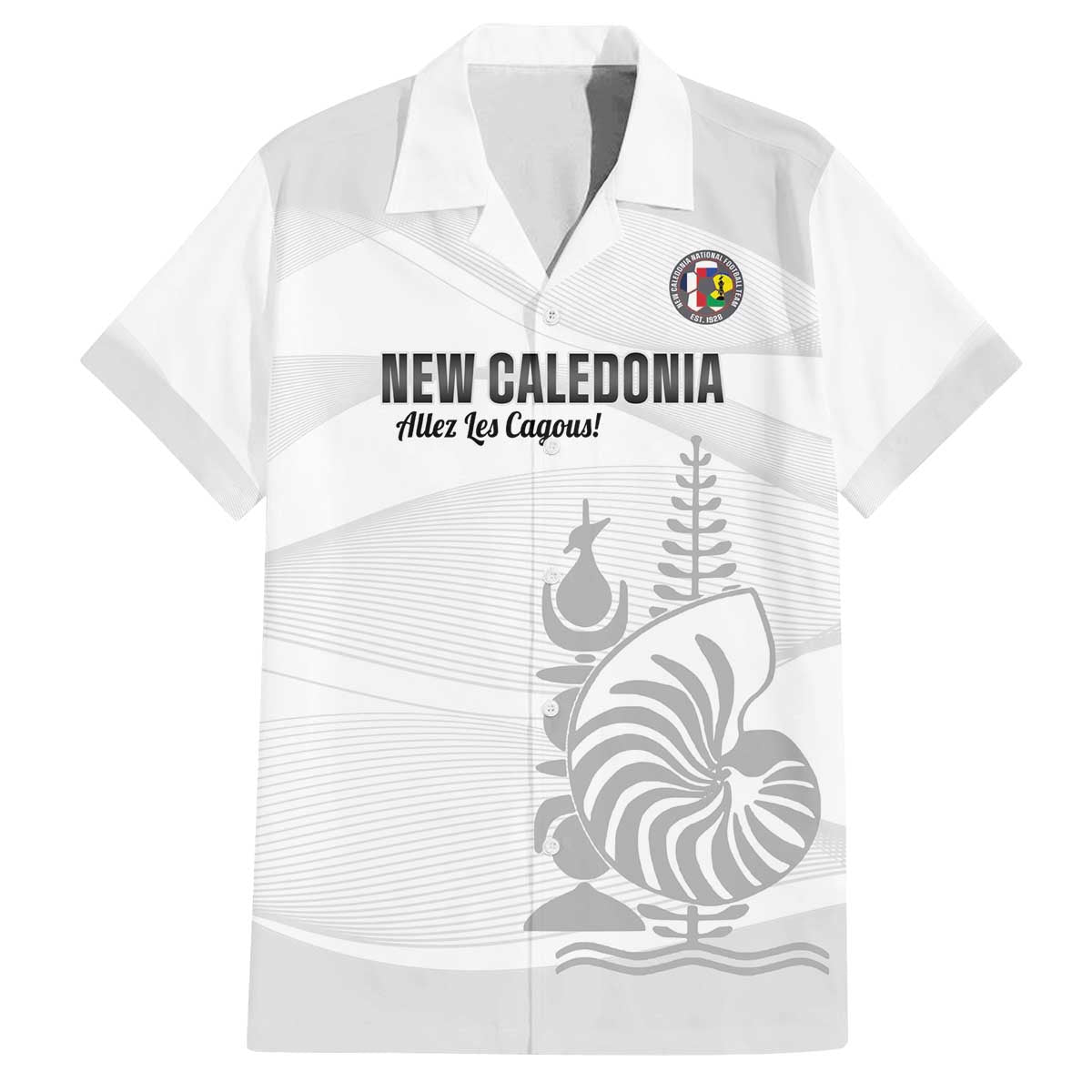 Custom New Caledonia Football Family Matching Off The Shoulder Long Sleeve Dress and Hawaiian Shirt Allez Les Cagous White Version - Polynesian Pride