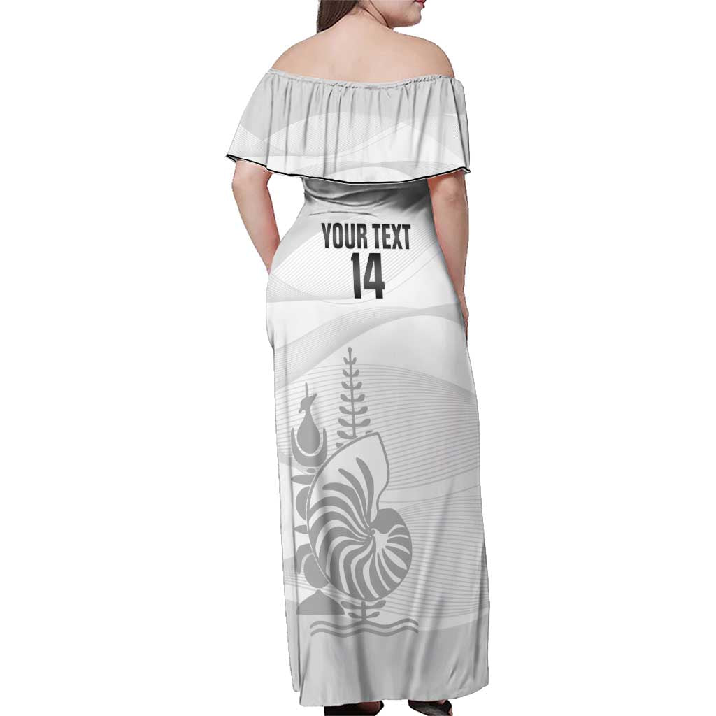 Custom New Caledonia Football Family Matching Off Shoulder Maxi Dress and Hawaiian Shirt Allez Les Cagous White Version - Polynesian Pride