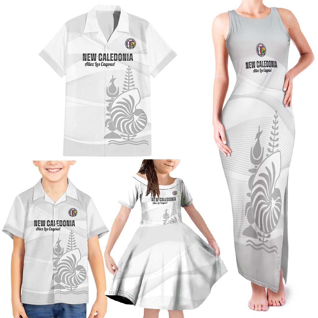 Custom New Caledonia Football Family Matching Tank Maxi Dress and Hawaiian Shirt Allez Les Cagous White Version LT14 - Polynesian Pride