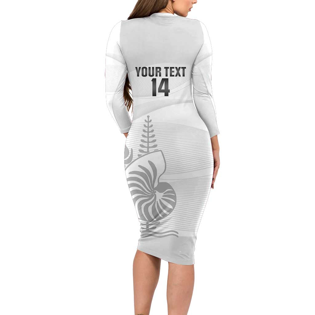 Custom New Caledonia Football Long Sleeve Bodycon Dress Allez Les Cagous White Version LT14 - Polynesian Pride