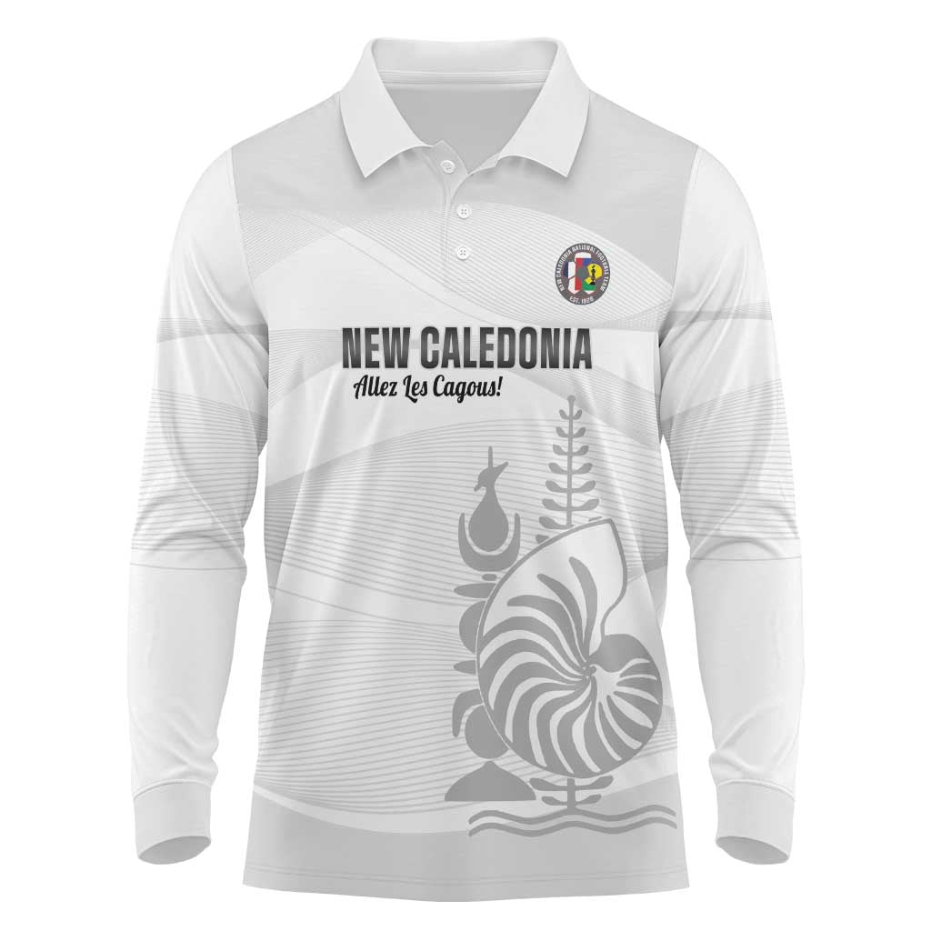 Custom New Caledonia Football Long Sleeve Polo Shirt Allez Les Cagous White Version - Polynesian Pride