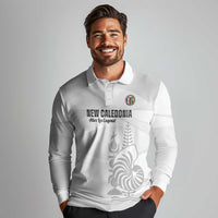 Custom New Caledonia Football Long Sleeve Polo Shirt Allez Les Cagous White Version LT14 - Polynesian Pride