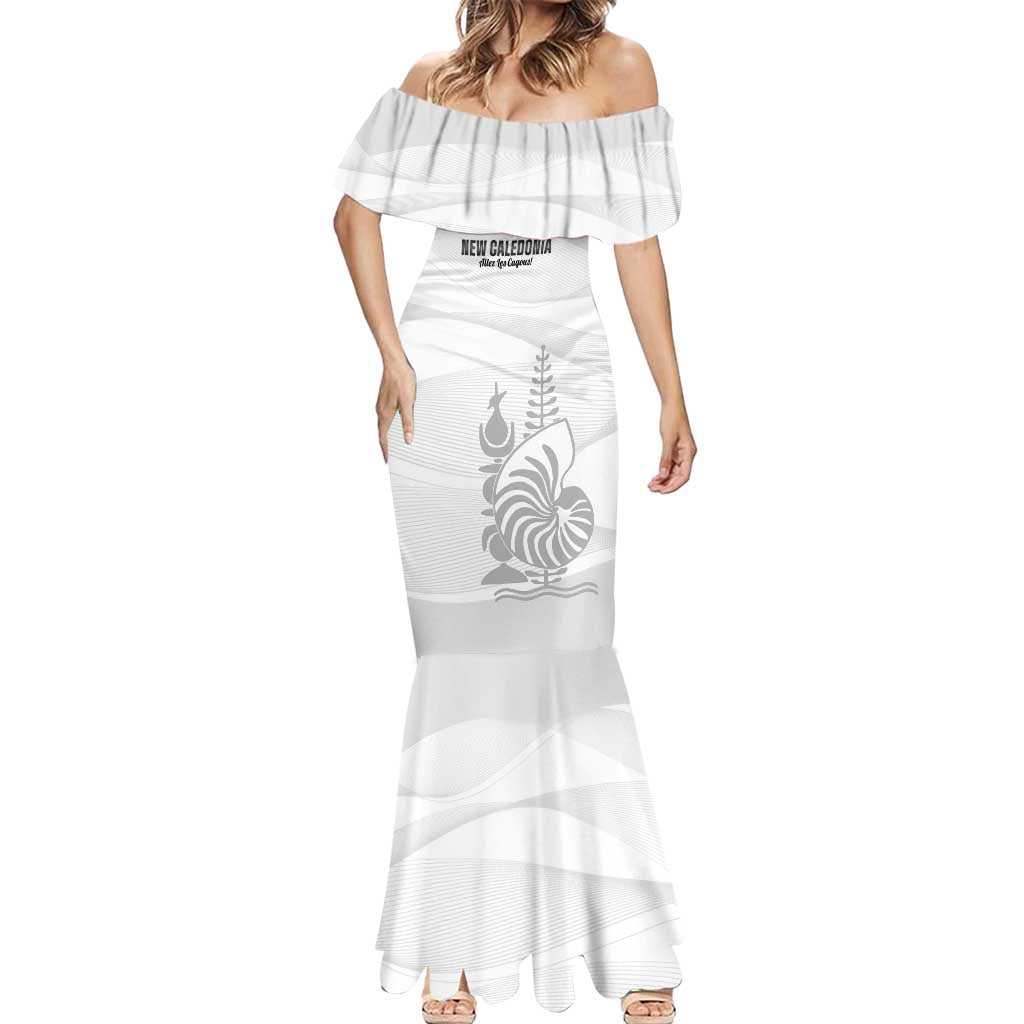 Custom New Caledonia Football Mermaid Dress Allez Les Cagous White Version LT14 - Polynesian Pride