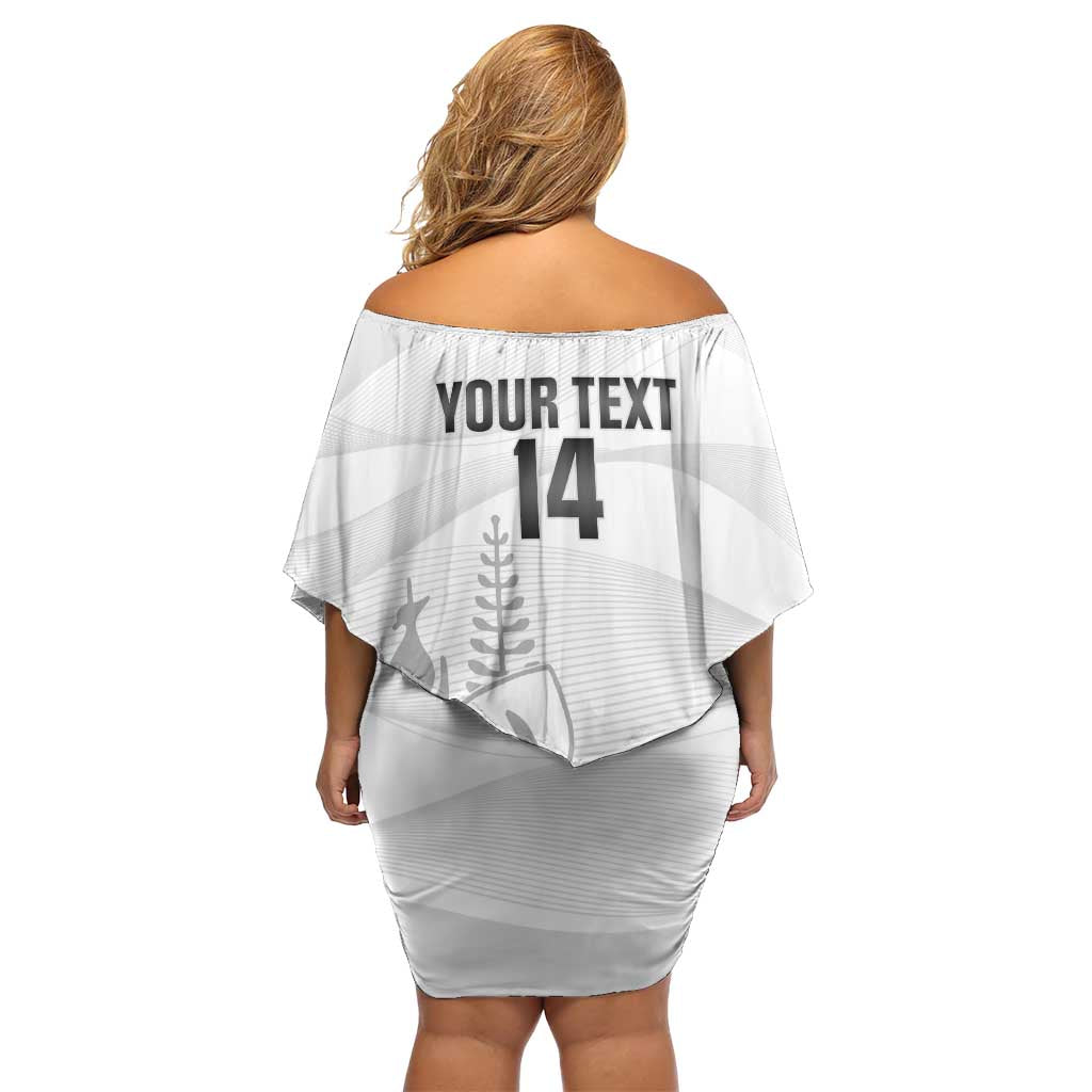 Custom New Caledonia Football Off Shoulder Short Dress Allez Les Cagous White Version - Polynesian Pride
