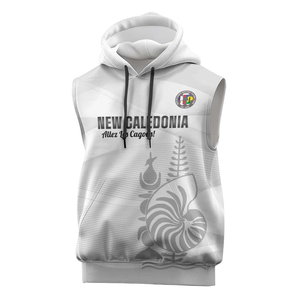 Custom New Caledonia Football Sleeveless Hoodie Allez Les Cagous White Version LT14 White - Polynesian Pride