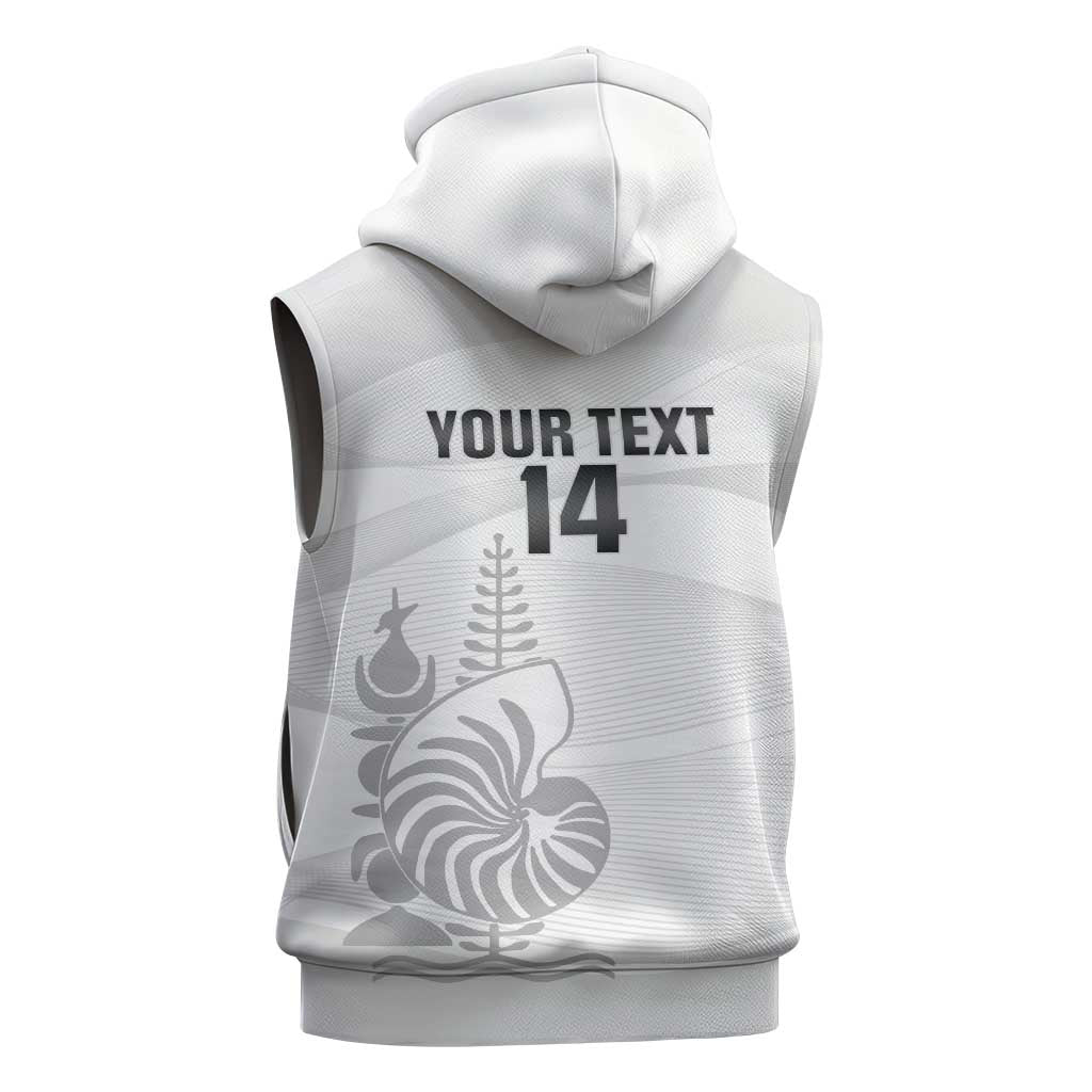 Custom New Caledonia Football Sleeveless Zip Hoodie Allez Les Cagous White Version LT14 - Polynesian Pride