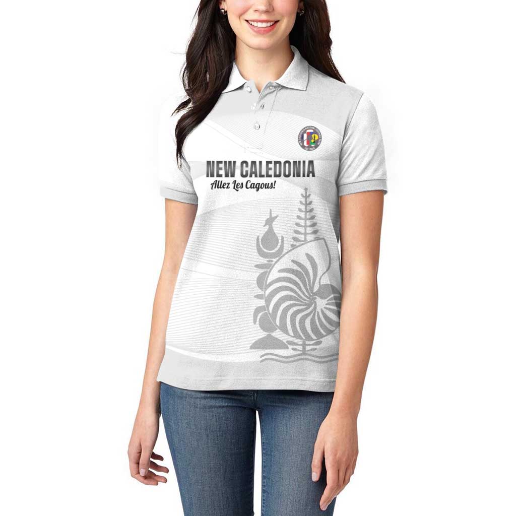 Custom New Caledonia Football Women Polo Shirt Allez Les Cagous White Version LT14 - Polynesian Pride
