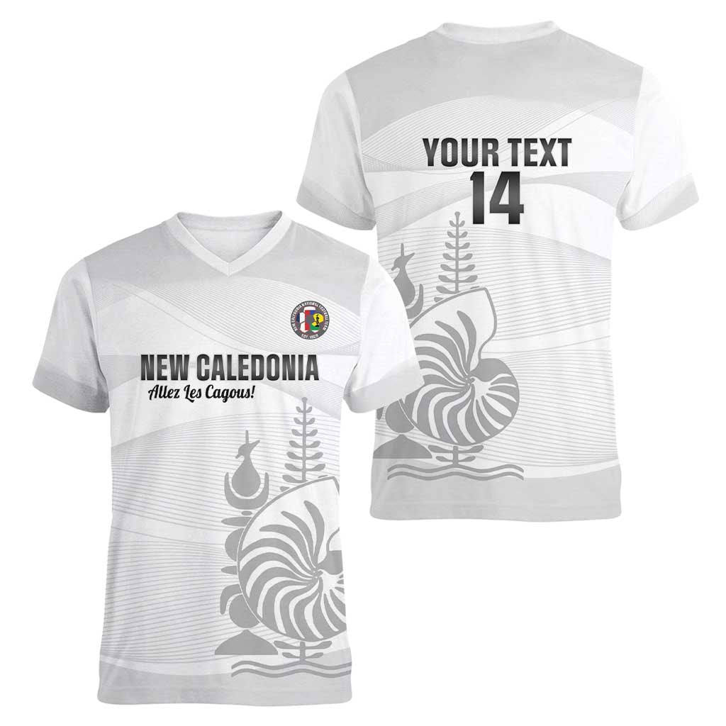 Custom New Caledonia Football Women V-Neck T-Shirt Allez Les Cagous White Version LT14 - Polynesian Pride