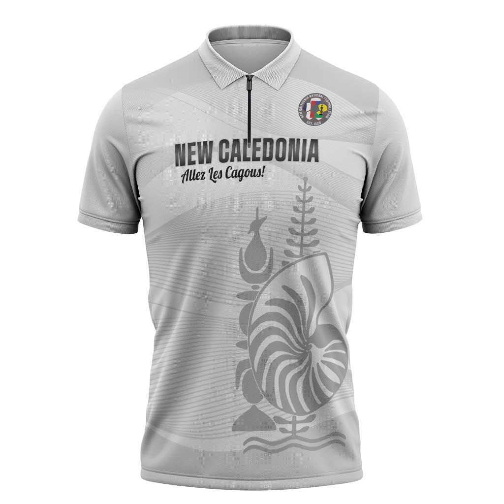 Custom New Caledonia Football Zipper Polo Shirt Allez Les Cagous White Version LT14 White - Polynesian Pride