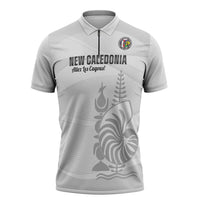 Custom New Caledonia Football Zipper Polo Shirt Allez Les Cagous White Version LT14 White - Polynesian Pride
