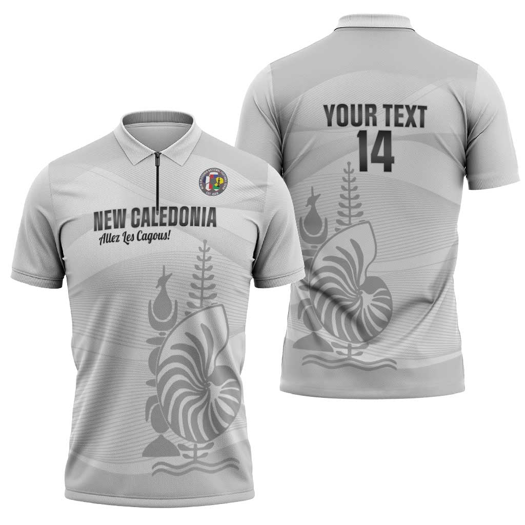 Custom New Caledonia Football Zipper Polo Shirt Allez Les Cagous White Version LT14 - Polynesian Pride