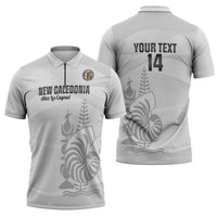 Custom New Caledonia Football Zipper Polo Shirt Allez Les Cagous White Version LT14 - Polynesian Pride