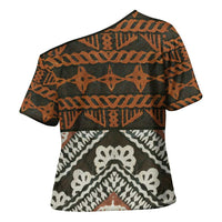 Bula Fiji Tapa Cross Shoulder Shirt Fijian Masi Vintage Vibes - Polynesian Pride