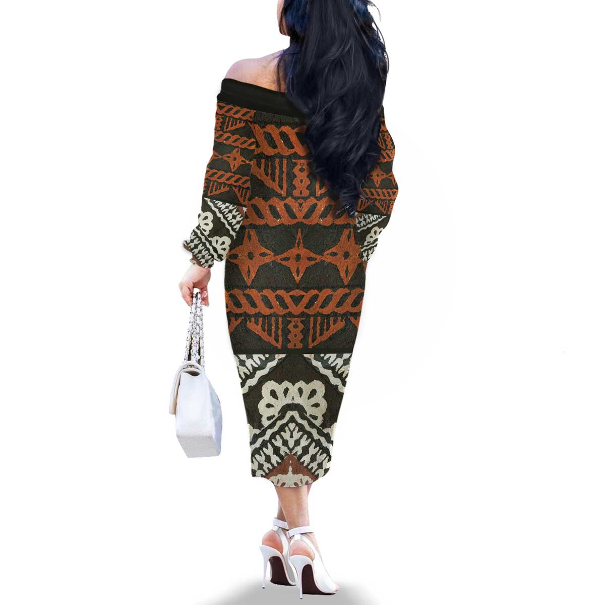 Bula Fiji Tapa Family Matching Off The Shoulder Long Sleeve Dress and Hawaiian Shirt Fijian Masi Vintage Vibes - Polynesian Pride