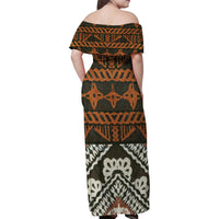 Bula Fiji Tapa Family Matching Off Shoulder Maxi Dress and Hawaiian Shirt Fijian Masi Vintage Vibes - Polynesian Pride