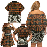 Bula Fiji Tapa Family Matching Off Shoulder Short Dress and Hawaiian Shirt Fijian Masi Vintage Vibes - Polynesian Pride
