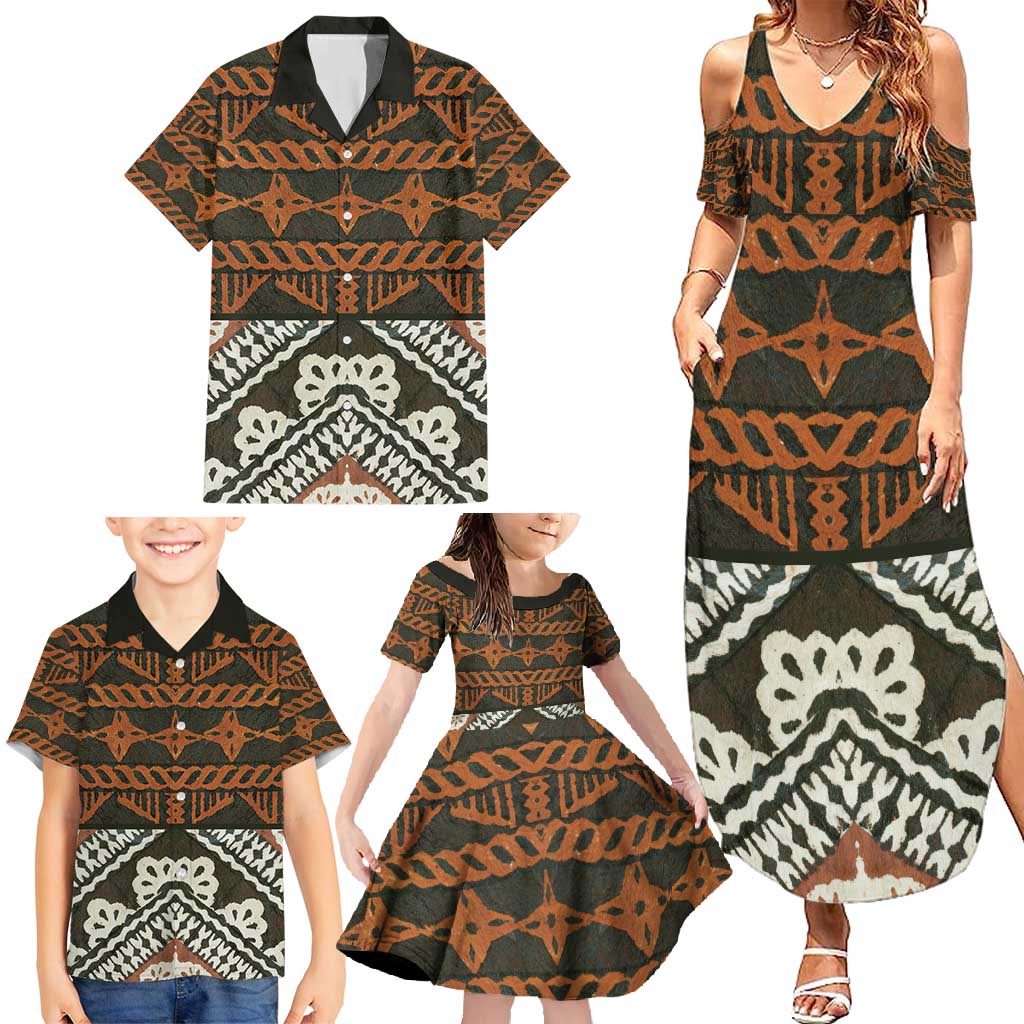 Bula Fiji Tapa Family Matching Summer Maxi Dress and Hawaiian Shirt Fijian Masi Vintage Vibes - Polynesian Pride