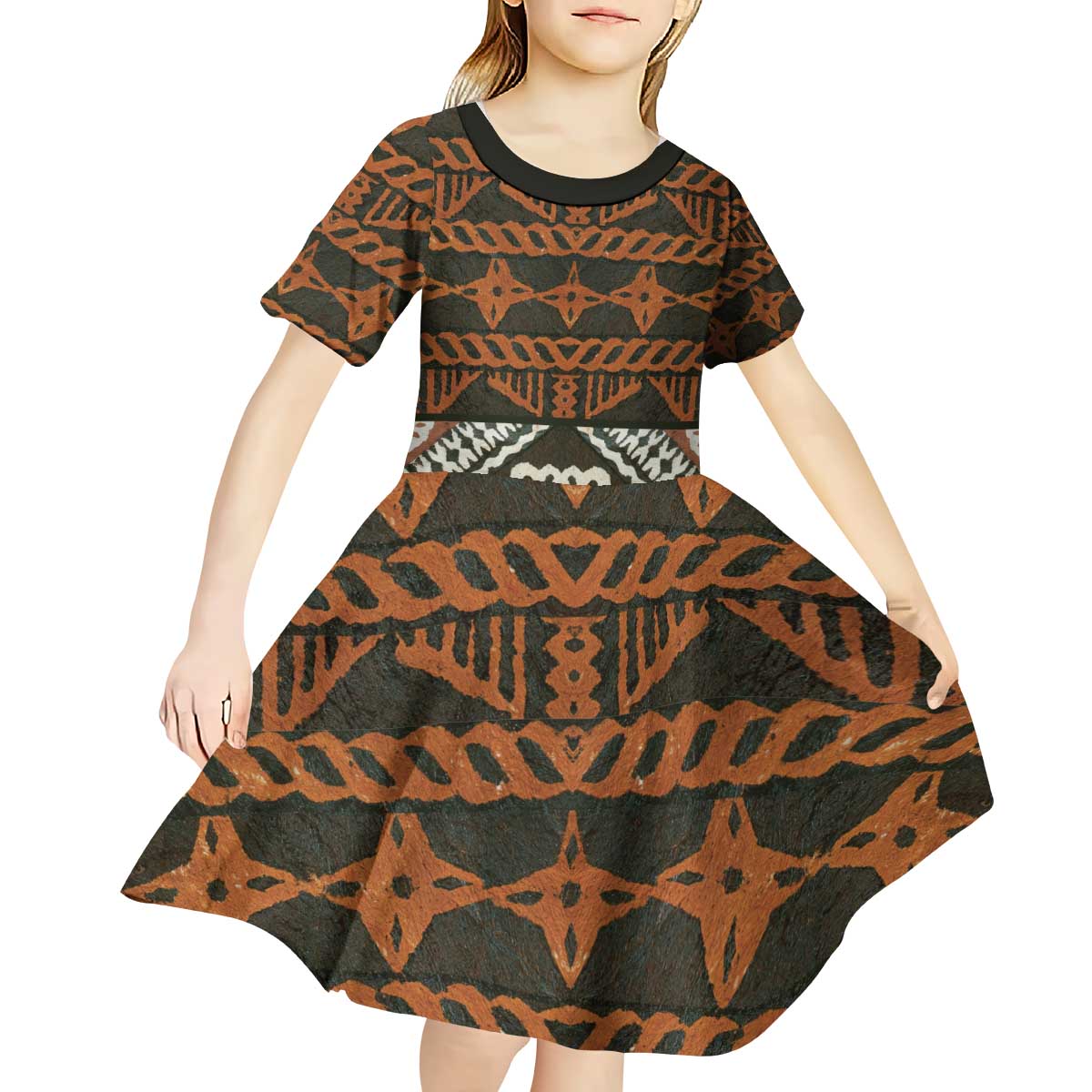 Bula Fiji Tapa Kid Short Sleeve Dress Fijian Masi Vintage Vibes - Polynesian Pride