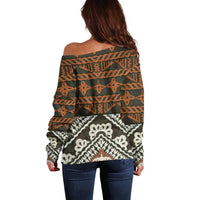 Bula Fiji Tapa Off Shoulder Sweater Fijian Masi Vintage Vibes - Polynesian Pride
