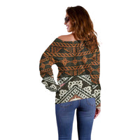 Bula Fiji Tapa Off Shoulder Sweater Fijian Masi Vintage Vibes - Polynesian Pride